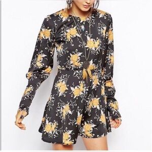 Free People Parker Mini Dress Floral Long Sleeve Button Back